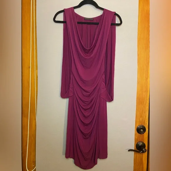 Designer Plein Sud gather rouched stretch flattering SEXY dress 12 L Raspberry - Picture 2 of 7